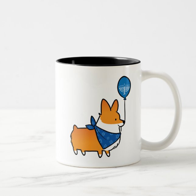2 Couleurs Tasse de corgi de Hannukah (Droit)