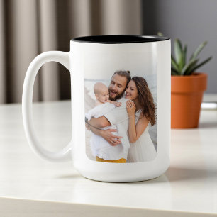 2 Couleurs Tasse de famille avec photo à coins arrondis perso