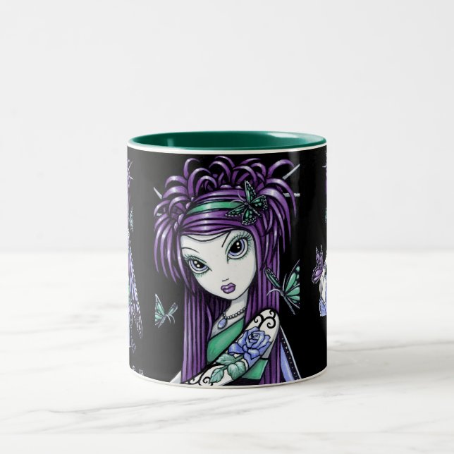 2 Couleurs Tasse de fée de tatouage de rose de papillon de (Centre)
