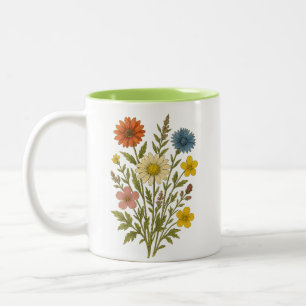 2 Couleurs Tasse de fleurs sauvages botaniques vintage