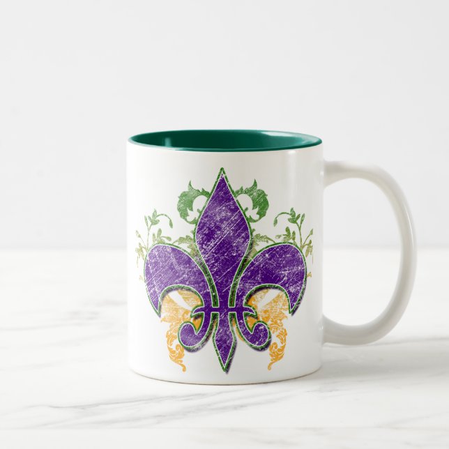 2 Couleurs Tasse de grunge de Fleur-De-Lis de mardi gras (Droit)