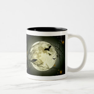 2 Couleurs Tasse de Halloween - Pleine lune, battes et Raven