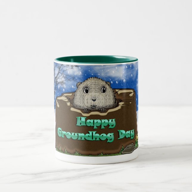 2 Couleurs tasse de jour de groundhog (Centre)