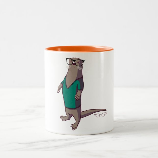 2 Couleurs Tasse de loutre de hippie (sans texte) (Centre)