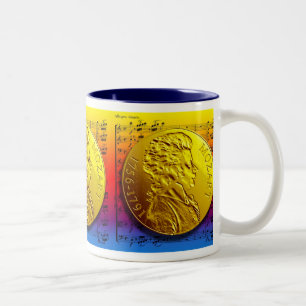 2 COULEURS TASSE DE MÉDAILLON D'ARC-EN-CIEL DE MOZART