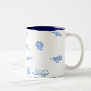 2 Couleurs Tasse de motif bleu de coquillages et d'étoiles d