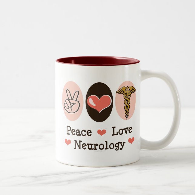 2 Couleurs Tasse de neurologue de neurologie d'amour de paix (Droit)