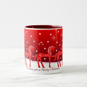 2 Couleurs Tasse de Noël avec de mignons chevaux et un texte