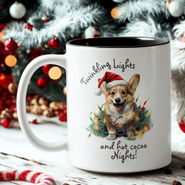 2 Couleurs Tasse de Noël Corgi – Lumières scintillantes & Cac (Créateur téléchargé)