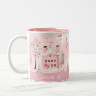 2 Couleurs Tasse de Noël Village Rose Hiver