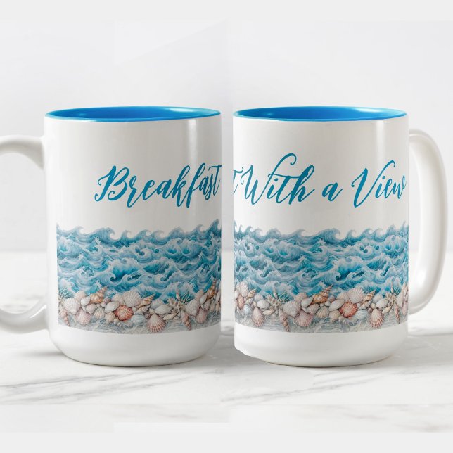 2 Couleurs Tasse de plage Petit-déjeuner avec vue (Créateur téléchargé)