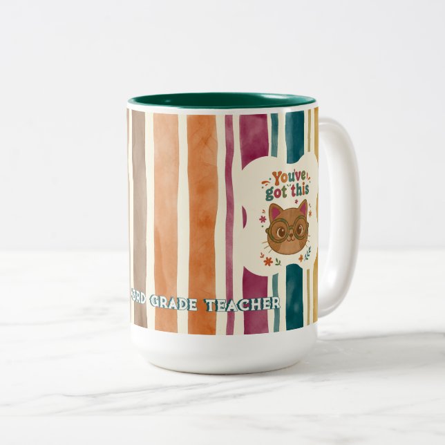 2 Couleurs Tasse de professeur de chat personnalisée | Nom et (Devant droit)