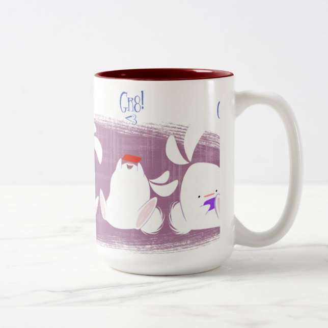 2 Couleurs Tasse de service de mini-messages de lapins (rose) (Droit)