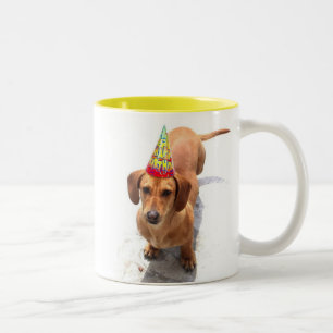 2 Couleurs Tasse de teckel de joyeux anniversaire grande