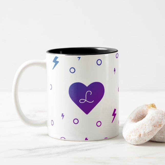 2 Couleurs Tasse dégradé bleu violet cœur et éclair (Avec donut)