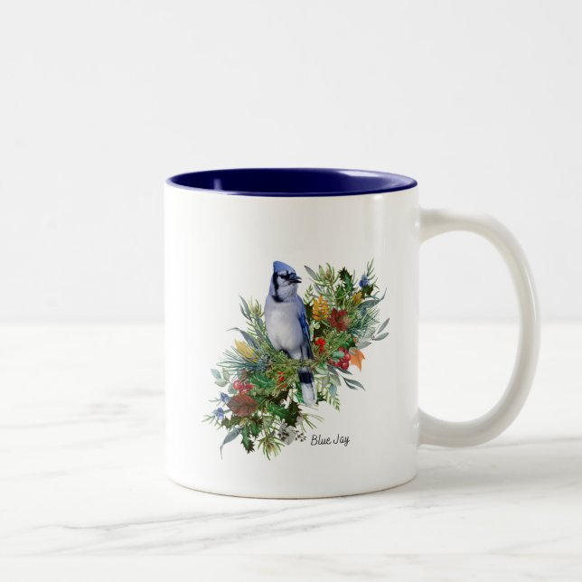 2 Couleurs Tasse d'oiseau Geai Bleu (Droit)