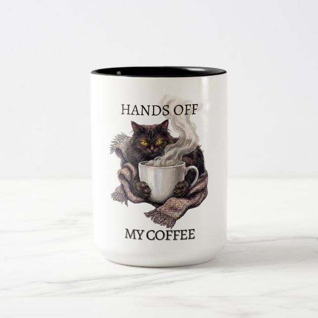 2 Couleurs Tasse Drôle de Chat Fatigué 'Pas Les Mains Sur Mon (Centre)