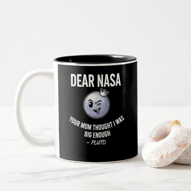 2 Couleurs Tasse drôle de Pluton - Blague sarcastique de l'es (Avec donut)