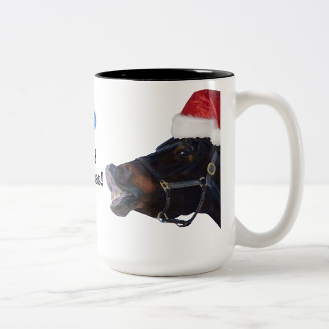 2 Couleurs Tasse drôle de voyage de Noël de cheval (Droit)