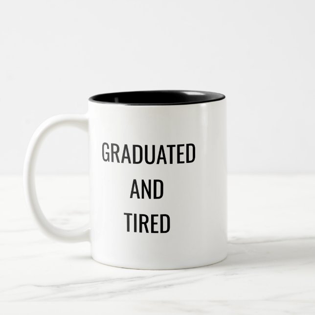2 Couleurs Tasse drôle diplômé et fatigué – Cadeau de fin d'é (Gauche)