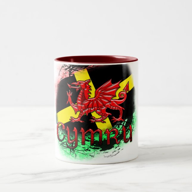 2 Couleurs Tasse du jour de St David, grunge, St David, (Centre)
