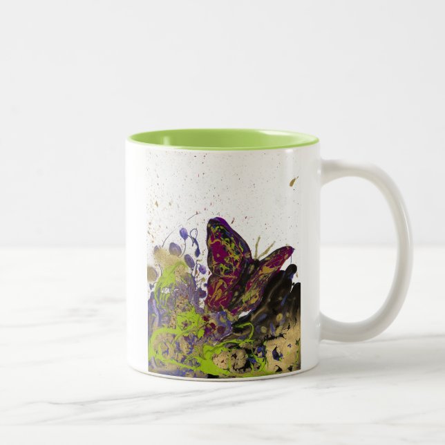2 Couleurs Tasse éclaboussée 11oz (blanc/chaux) de papillon (Droit)