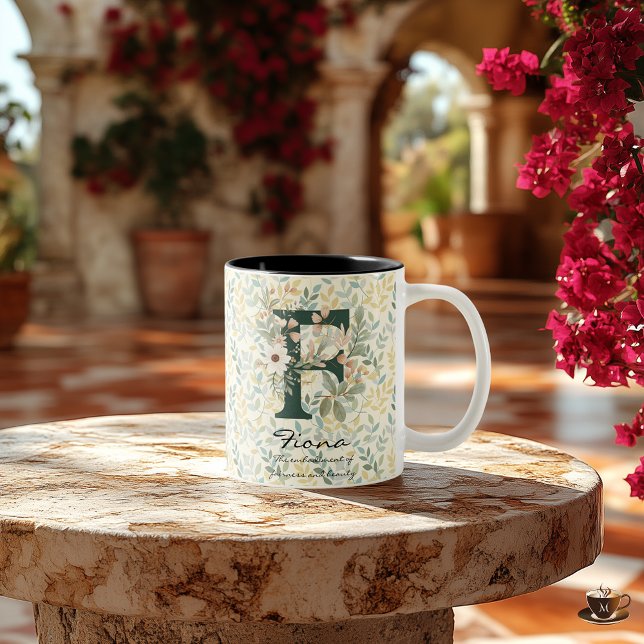2 Couleurs Tasse élégante Boho Chic avec monogramme floral Fi (Créateur téléchargé)