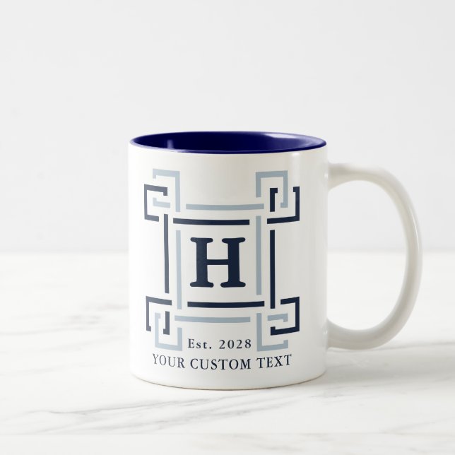 2 Couleurs Tasse élégante Navy à clé grecque monogramme (Droit)