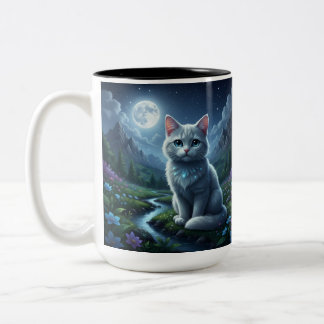2 Couleurs Tasse en céramique Chat sous la lumière enchantée