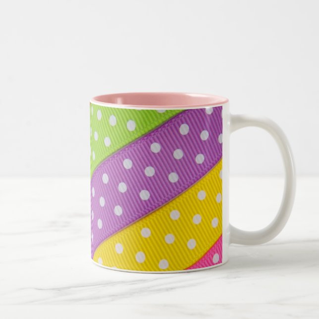 2 Couleurs Tasse en céramique de rubans de point de polka (Droit)