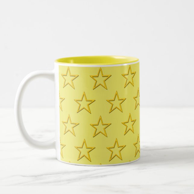 2 Couleurs Tasse - Étoiles jaunes sur fond jaune pâle (Gauche)
