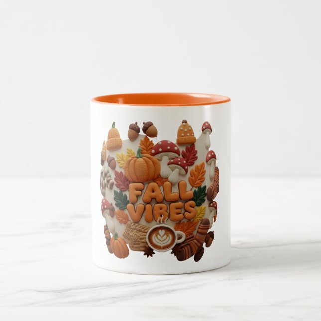 2 Couleurs Tasse Fall Vibes, Café 2D Puff automne (Centre)