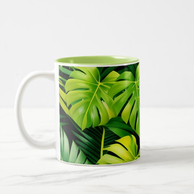 2 Couleurs Tasse Feuilles Vertes Tropicales (Gauche)