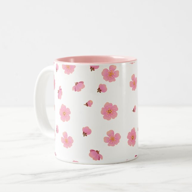 2 Couleurs Tasse Fleur de Cerisier Rose (Devant gauche)
