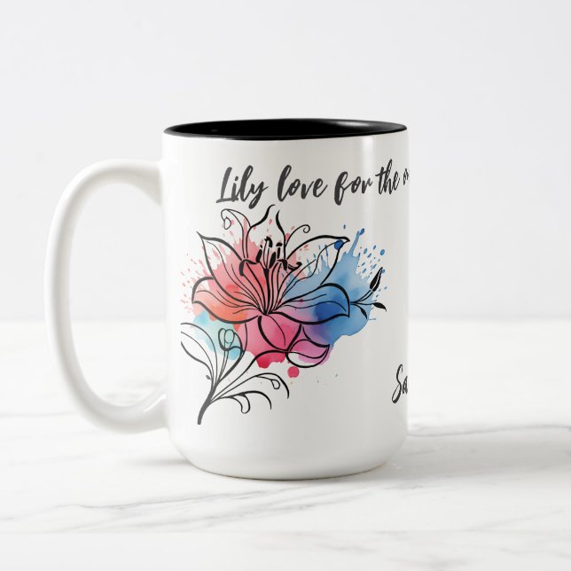 2 Couleurs Tasse Fleur de Lys Aquarelle pour Maman (Gauche)