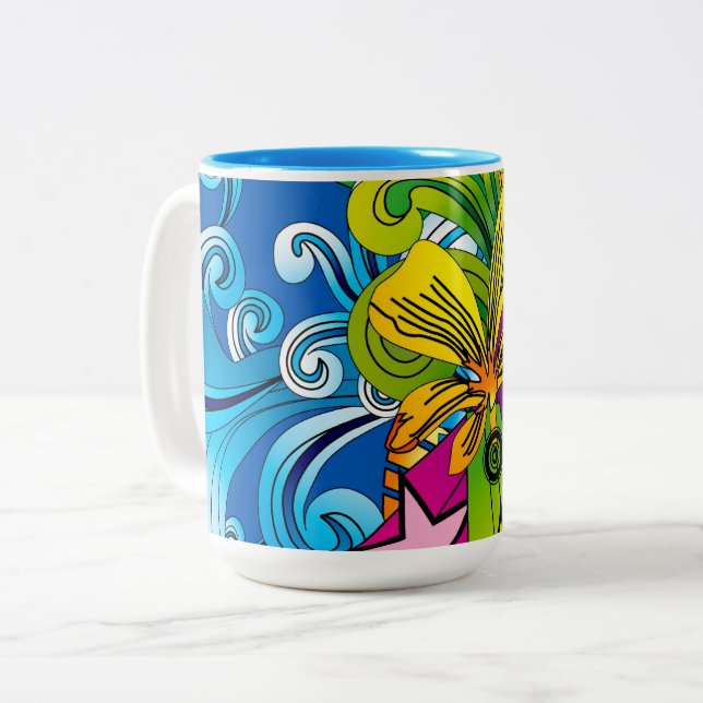 2 Couleurs Tasse Fleur Hippy (Devant gauche)