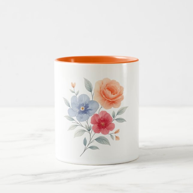 2 Couleurs Tasse - Fleurs à l'aquarelle (Centre)