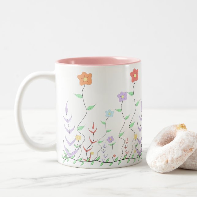 2 Couleurs Tasse Fleurs Sauvages Adorables (Avec donut)