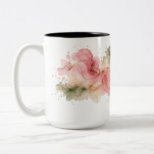 2 Couleurs Tasse florale à l'aquarelle Rose Pâle Élégant MugM