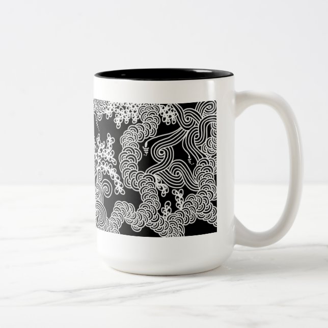 2 Couleurs Tasse florale abstraite en noir et blanc (Droit)
