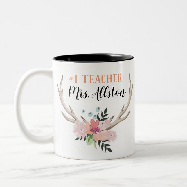 2 Couleurs Tasse florale de cadeau de nom de professeur de (Gauche)