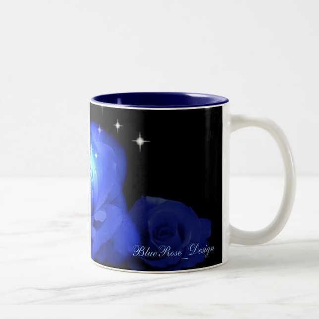 2 Couleurs Tasse florale de motif de rose de bleu (Droit)