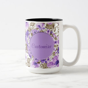 2 Couleurs Tasse florale pourpre et blanche personnalisée