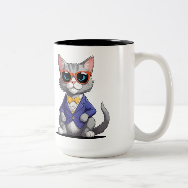 2 Couleurs Tasse Fun Chat Cool | Cadeau pour amateur de chats (Droit)
