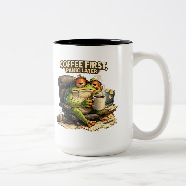 2 Couleurs Tasse Fun Frog Café D'abord, Panique Plus Tard (Droit)