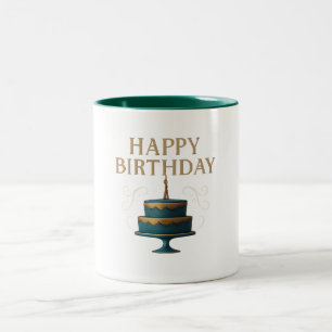 2 Couleurs Tasse - Gâteau Joyeux Anniversaire