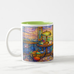 2 Couleurs Tasse Grand-mère en vitrail Tricot, Chat & Cozy