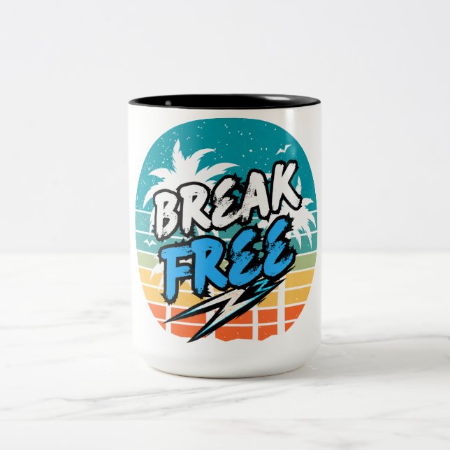 2 Couleurs Tasse Graphique Rétro « Libérez-Vous » (Centre)