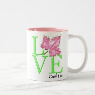 2 Couleurs Tasse grecque de la vie d'amour rose et vert