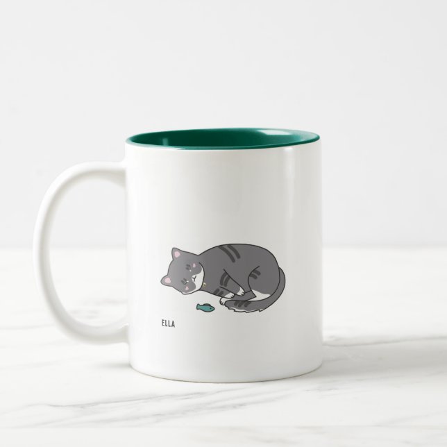 2 Couleurs tasse grise de chat tigré (Gauche)